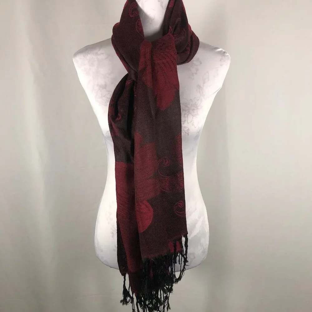 🌹Jerusalem Label 100% Cashmere Shawl – Garnet Floral Weave • Quiet Luxury